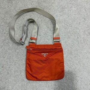 Authentic Prada Nylon Crossbody bag, Orange, adjustable shoulder strap